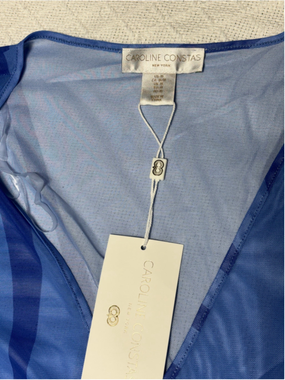 Caroline Constas Sheer Mesh Geometric Maxi Dress Swim Coverup Blue SZ Med NWT - Picture 5 of 7